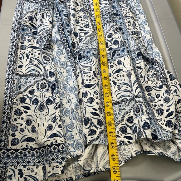 NWT Cottagecore Blue White Floral Midi Dress V Neck Cotton Boho Block Print XL - Picture 10 of 11